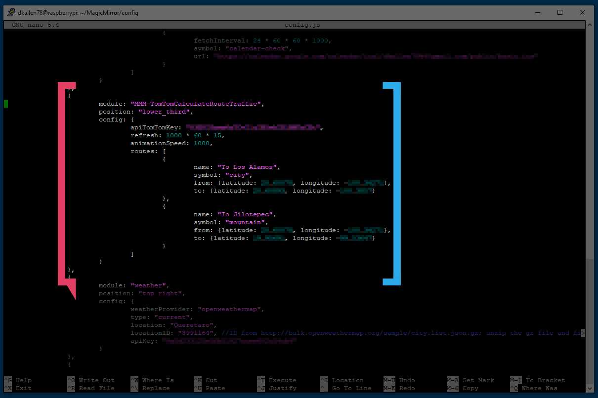 config.js setup of the TomTom traffic time module