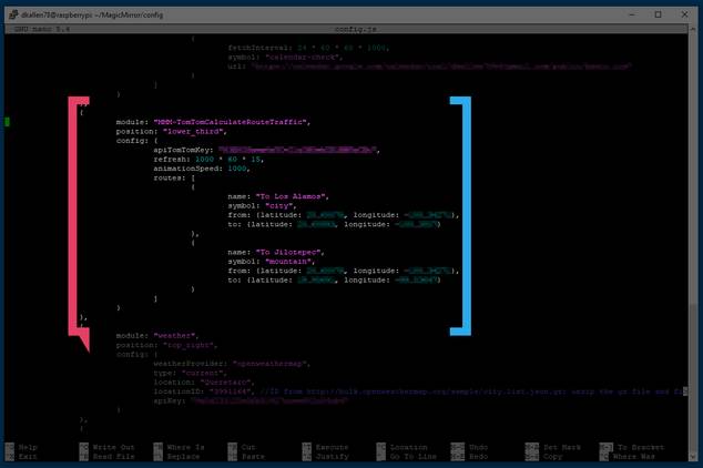 config.js setup of the TomTom traffic time module