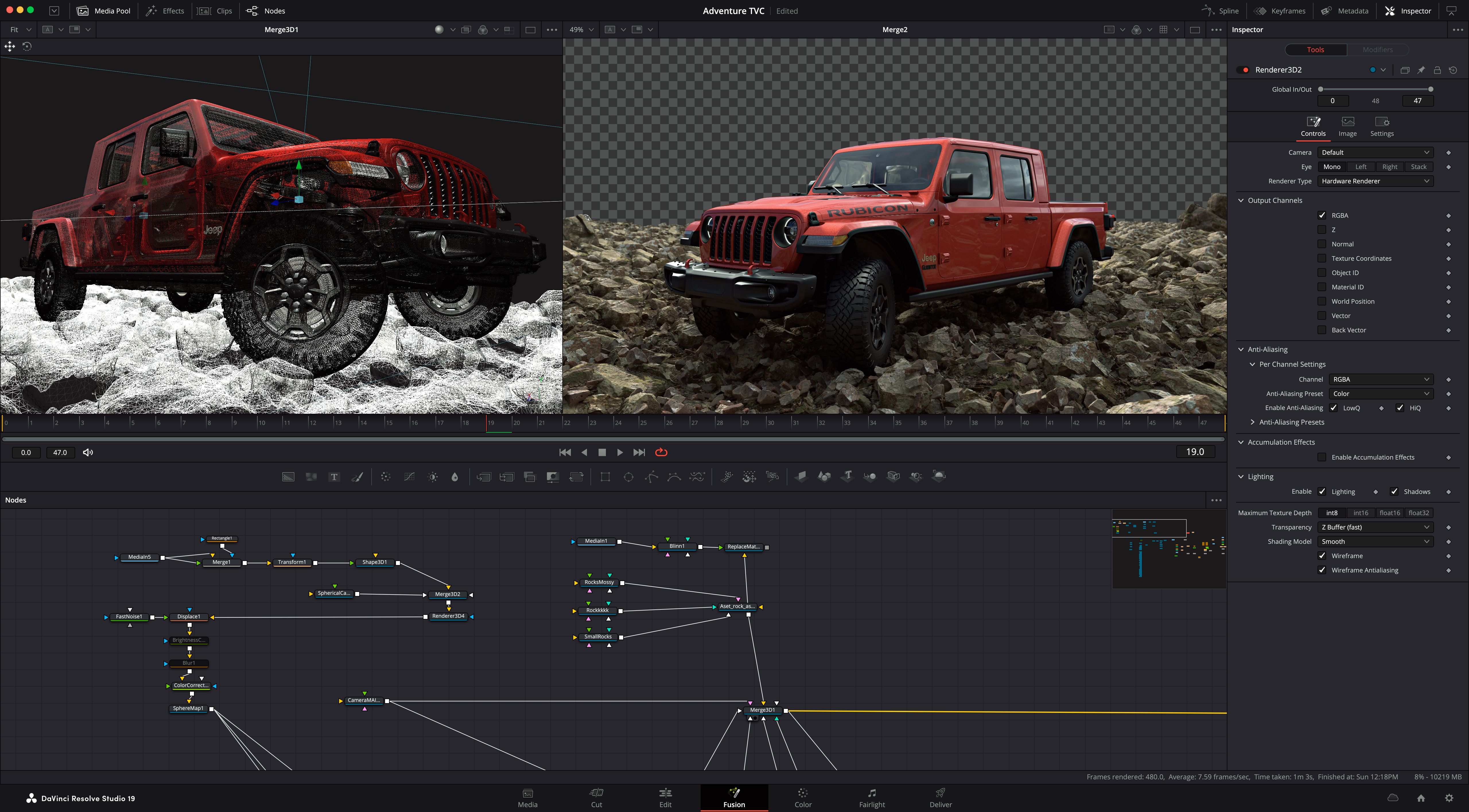 Screenshot of the Fusion panel in DaVinci Resolve 19