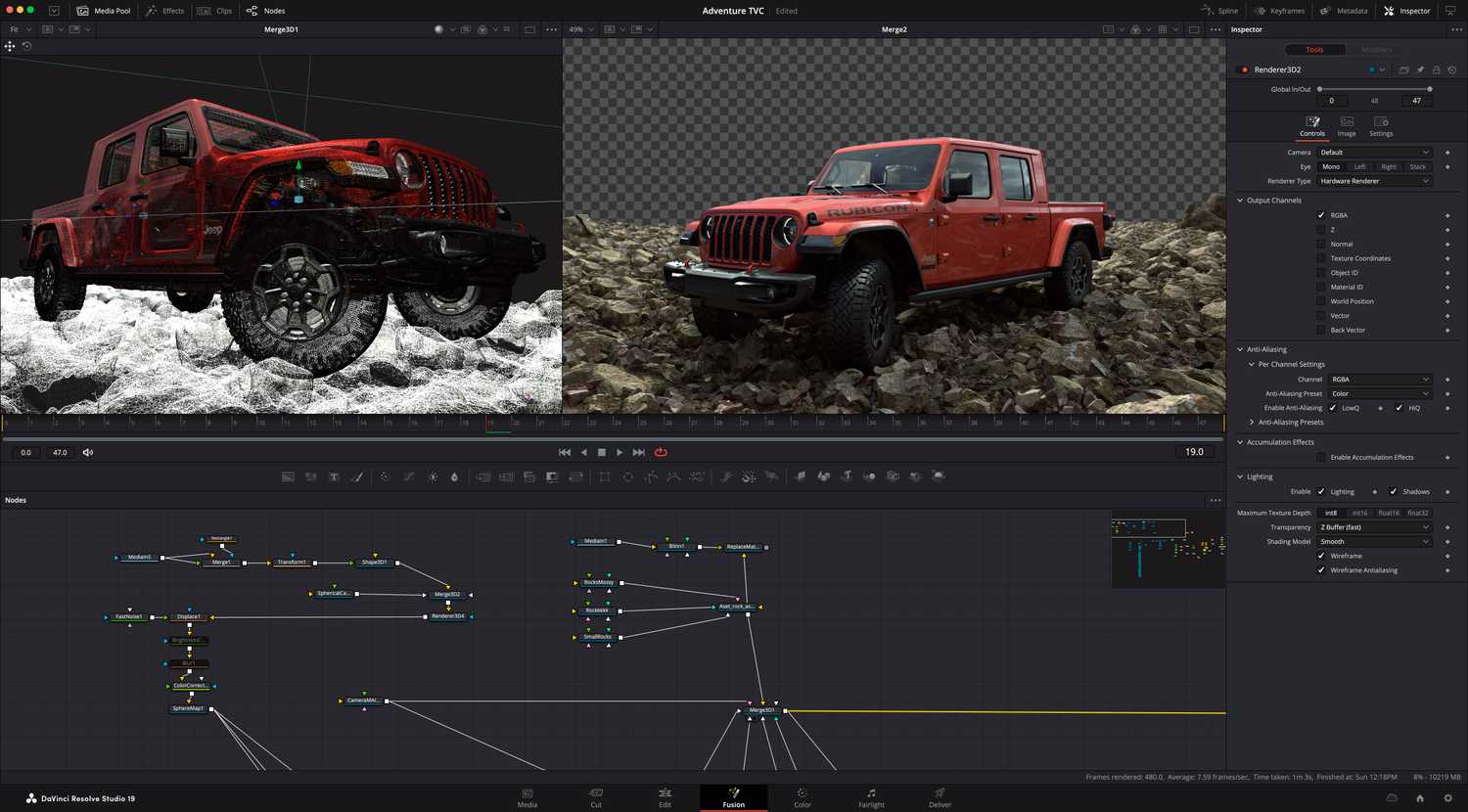 Screenshot of the Fusion panel in DaVinci Resolve 19