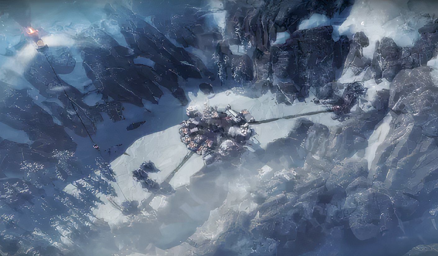 A promotional screenshot for the Frostpunk game.