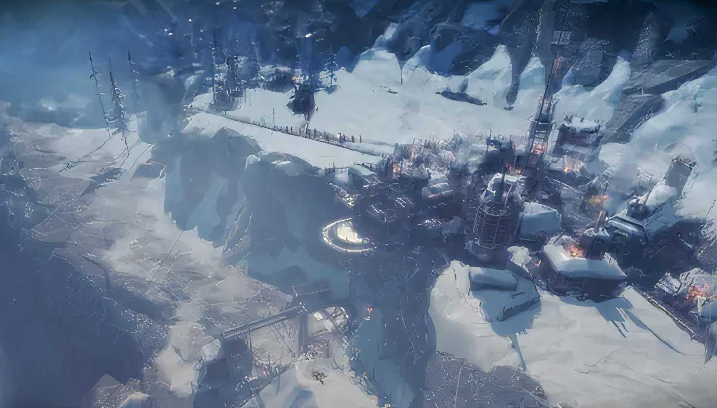 A promotional screenshot for the Frostpunk game.