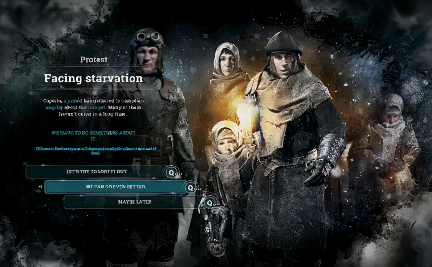 A promotional screenshot for the Frostpunk game.