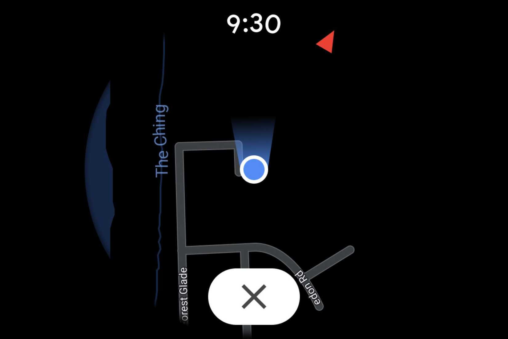 An image showing a screenshot of the Google Maps app on WearOS.