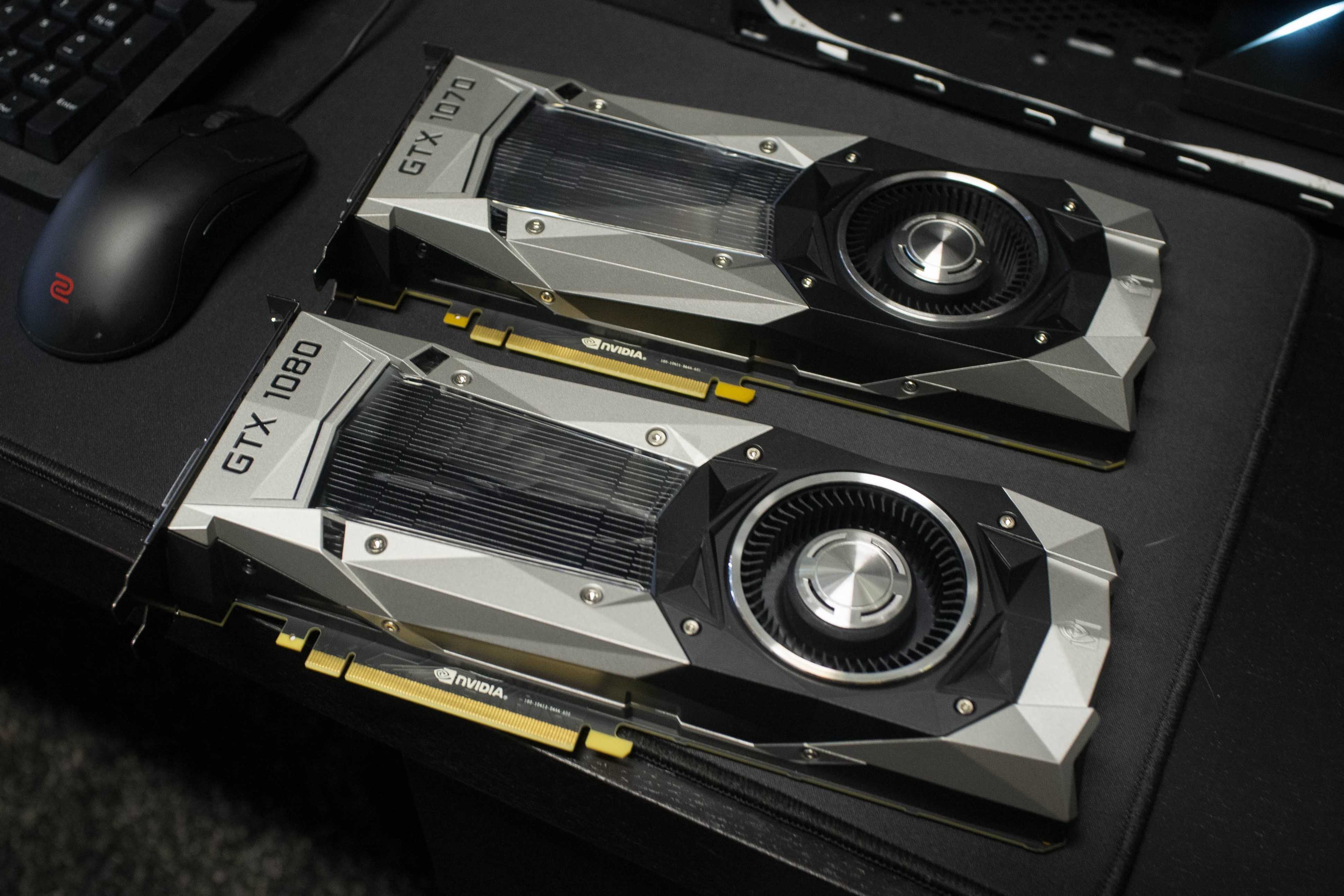 GTX 1070 and GTX 1080 founder's edition cards side by side