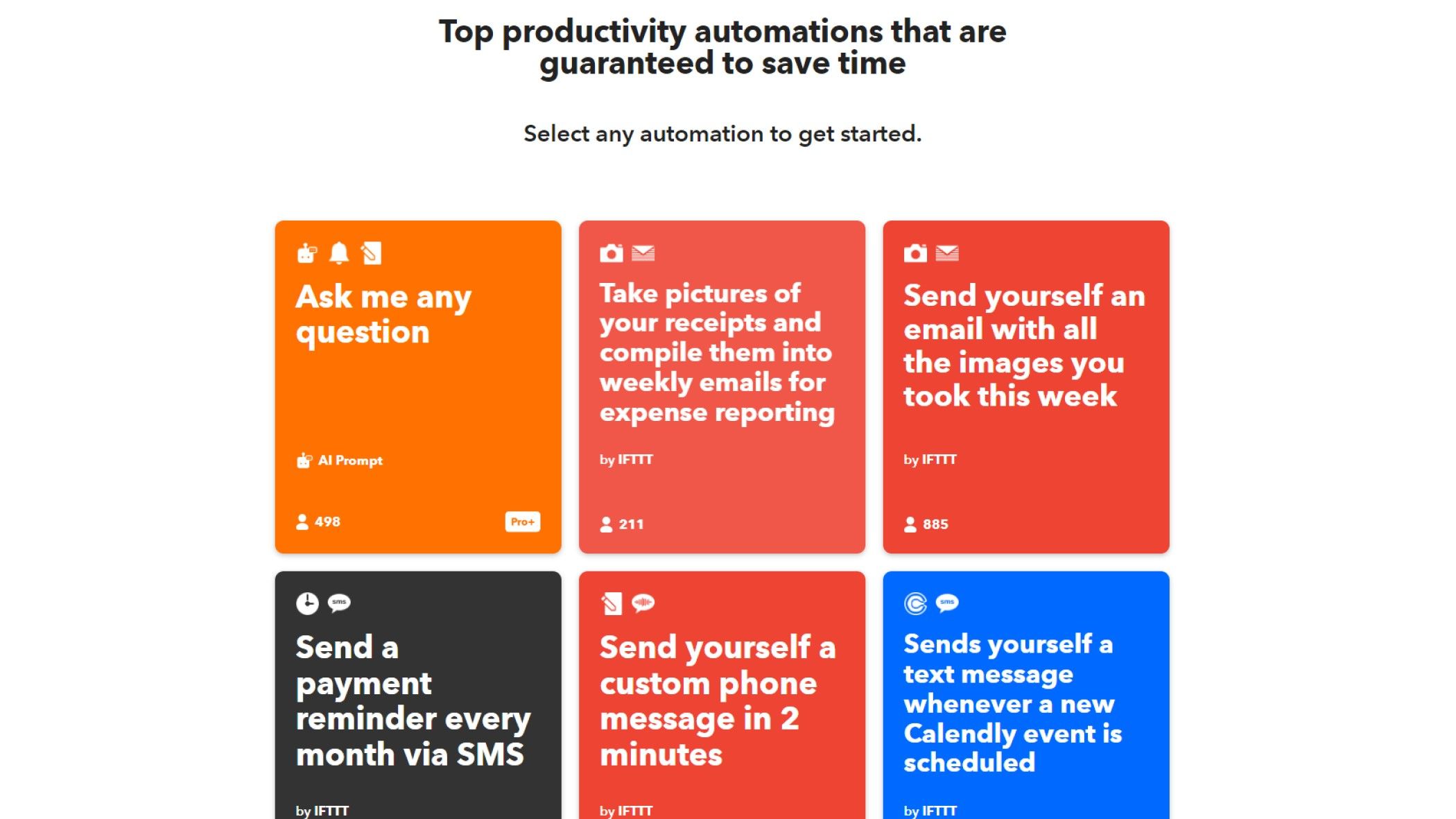 screenshot of ifttt website and productivity applets