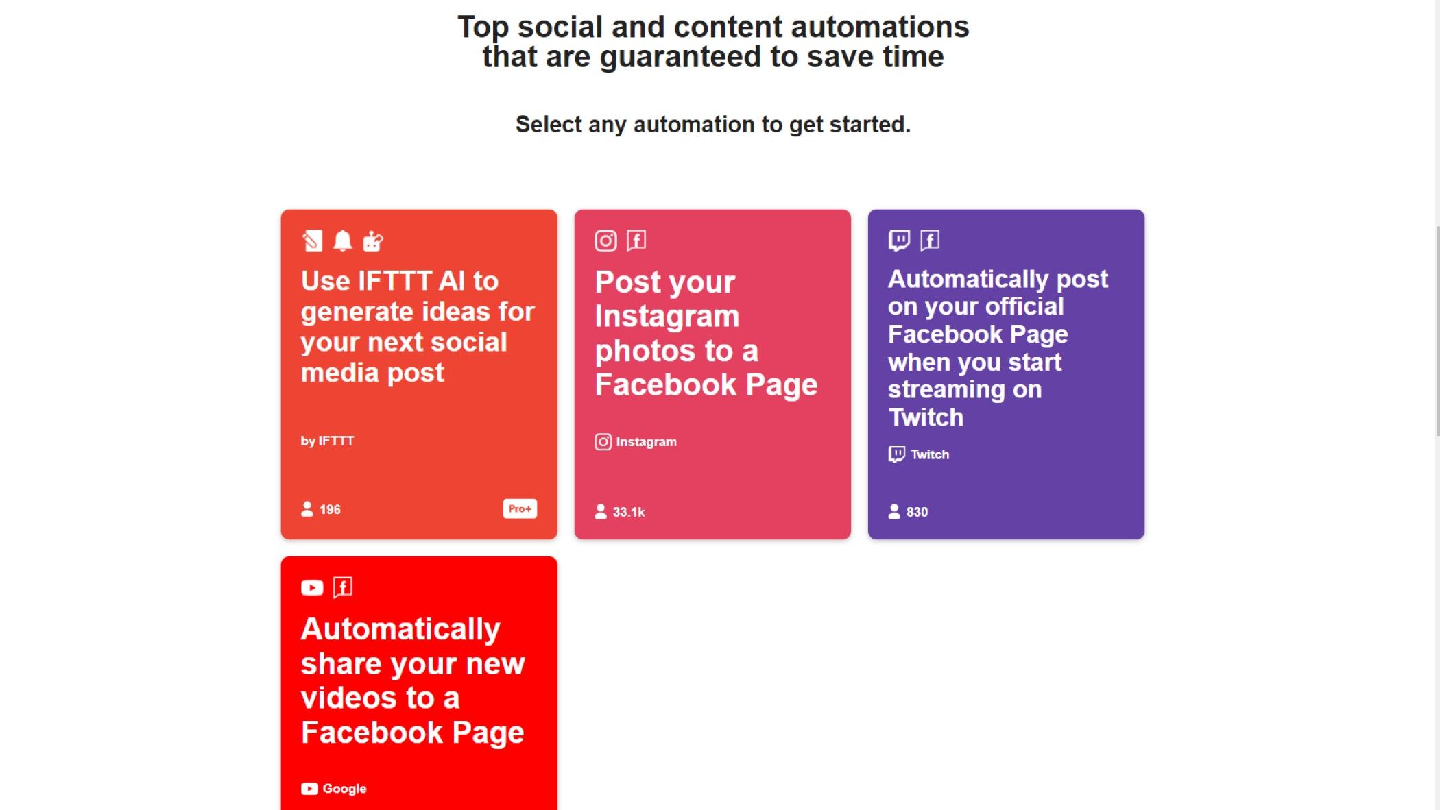 screenshot of ifttt website showing social media applets