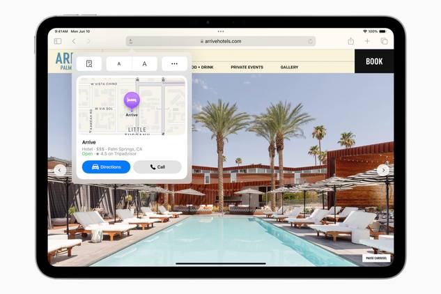A Safari page on iPad showing intelligent information with iPadOS 18