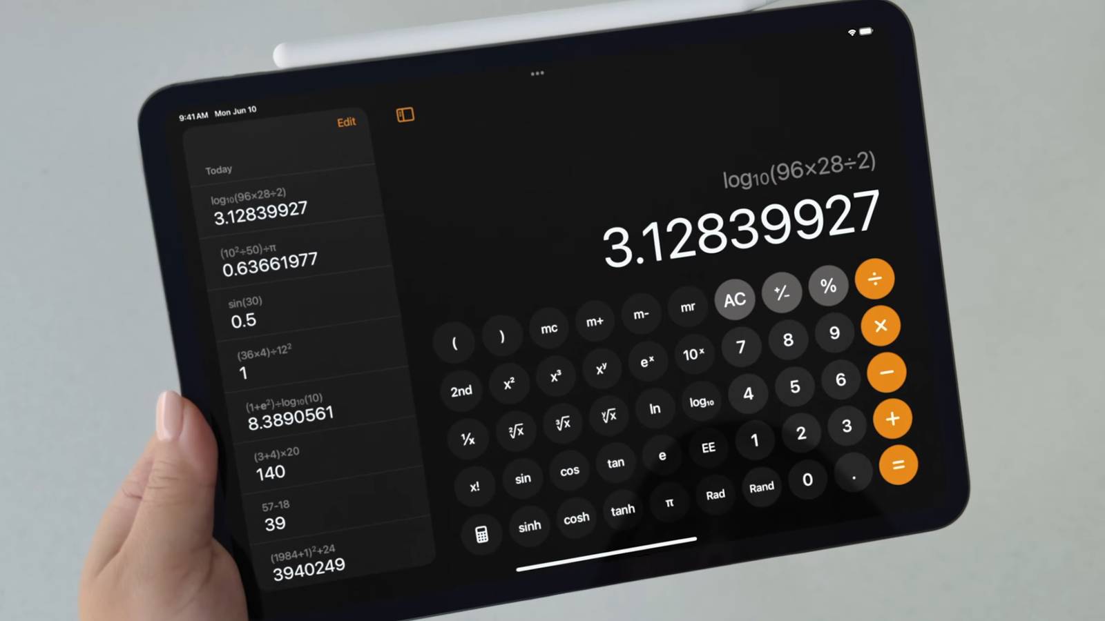 The calculator app on iPad.