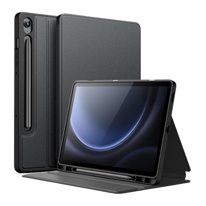 A render showing the JTech slim folio case for Galaxy Tab S9+ in black color.