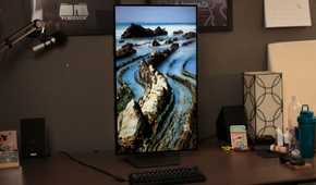 The LG 32GS95UE in portrait orientation.