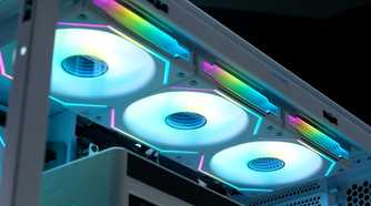 An image showing three Lian Li UNI SL-INFI120 fans installed on a PC case.