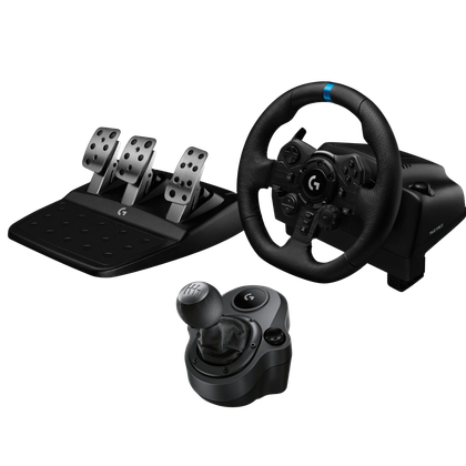A transparent render of the Logitech G923 wheel