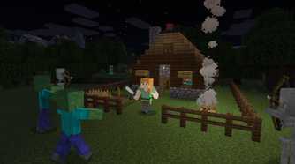 A promotional screenshot of the Minecraft gameplay experience.