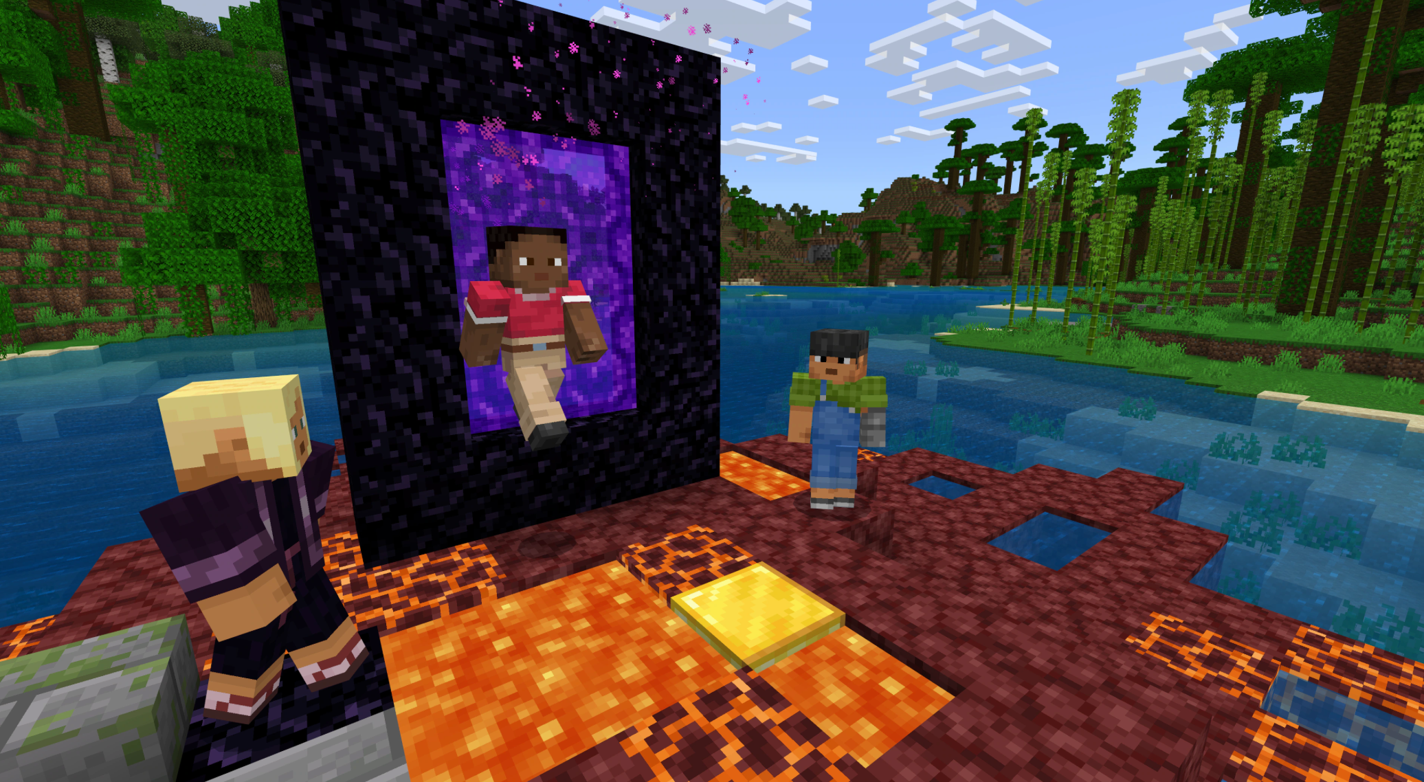 A promotional screenshot of the Minecraft gameplay experience.