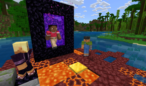 A promotional screenshot of the Minecraft gameplay experience.