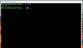 node -v command showing version 12