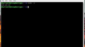 node -v command showing version 12