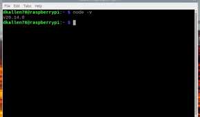 node -v command showing version 20