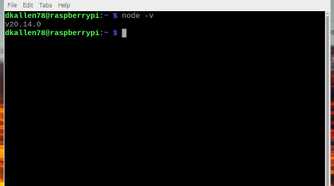 node -v command showing version 20
