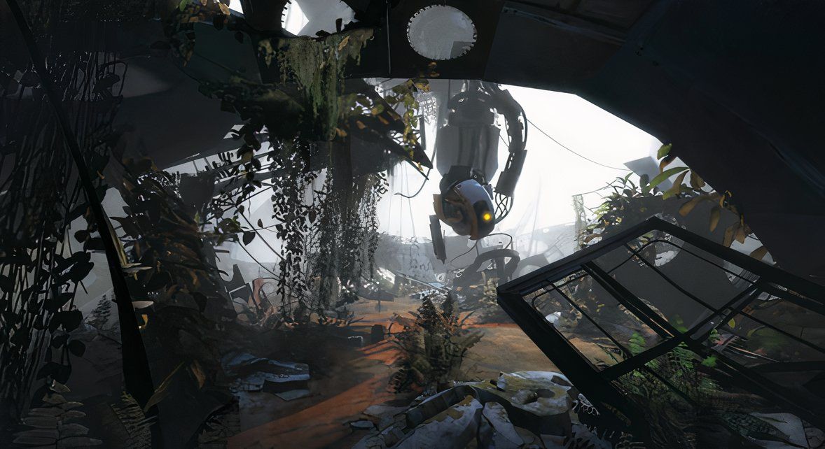 A promotional screenshot of the Portal 2 gameplay experience.