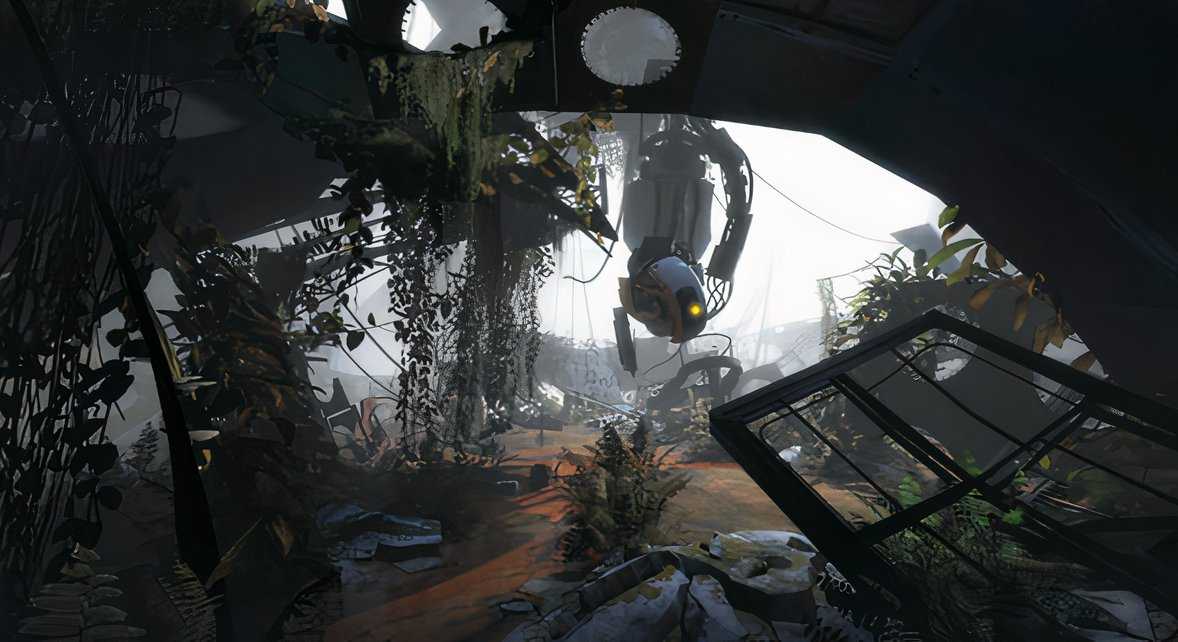 A promotional screenshot of the Portal 2 gameplay experience.