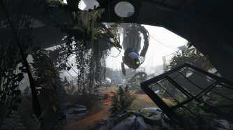 A promotional screenshot of the Portal 2 gameplay experience.