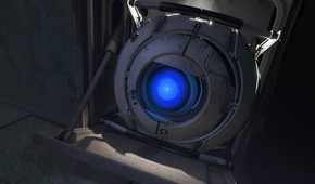 A promotional screenshot of the Portal 2 gameplay experience.