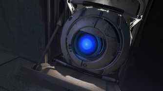 A promotional screenshot of the Portal 2 gameplay experience.