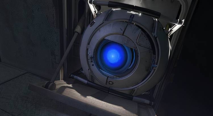 A promotional screenshot of the Portal 2 gameplay experience.