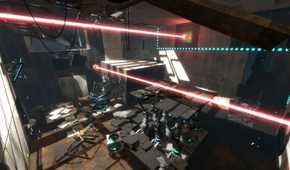 A promotional screenshot of the Portal 2 gameplay experience.