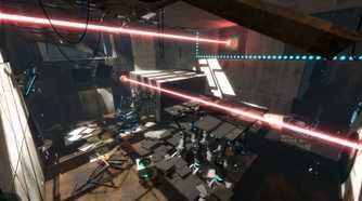 A promotional screenshot of the Portal 2 gameplay experience.