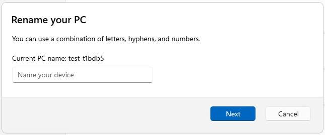 Screenshot of tthe new Rename your PC dialog