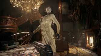 A promotional screenshot of the Resident Evil: Village gameplay experience.
