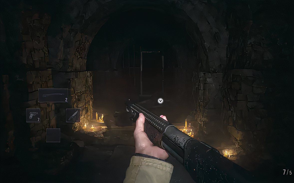 A promotional screenshot of the Resident Evil: Village gameplay experience.