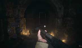 A promotional screenshot of the Resident Evil: Village gameplay experience.