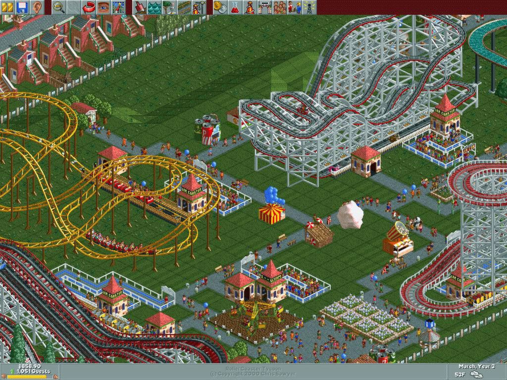 RollerCoaster Tycoon big park with several coasters