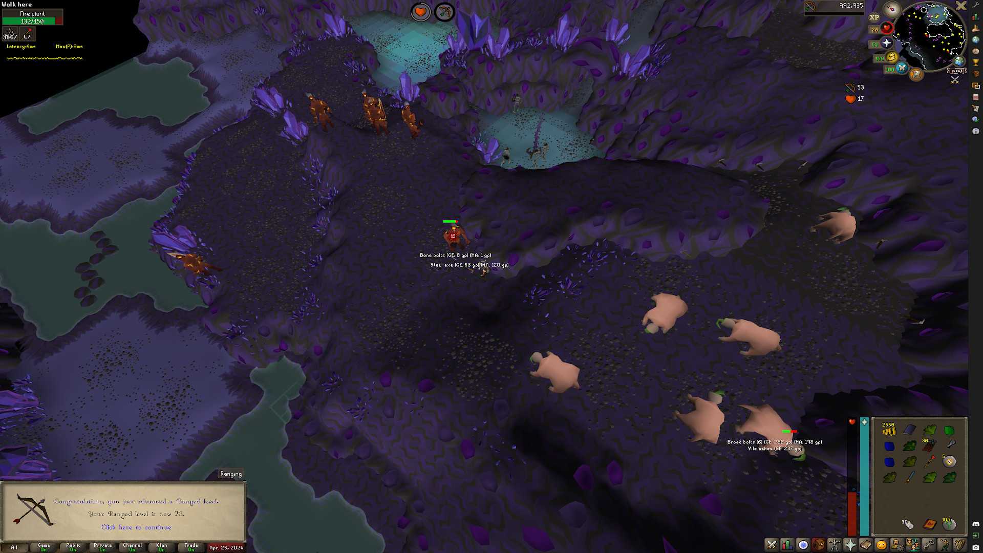 Gaining a ranged level in OSRS
