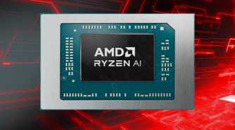 AMD Ryzen AI 300 processor over a red pattern