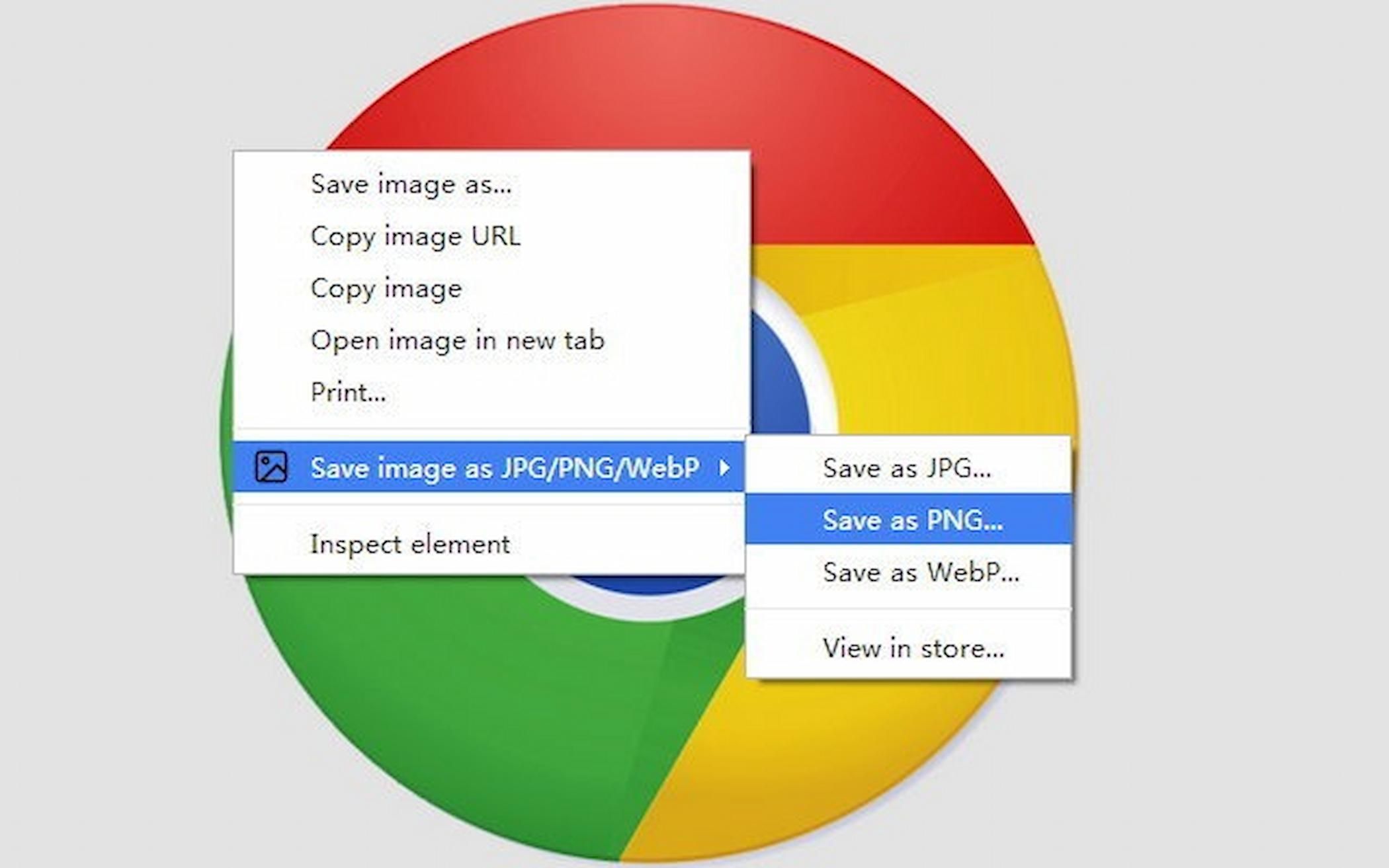 Guardar imagen como tipo de extensión de Chrome en acción