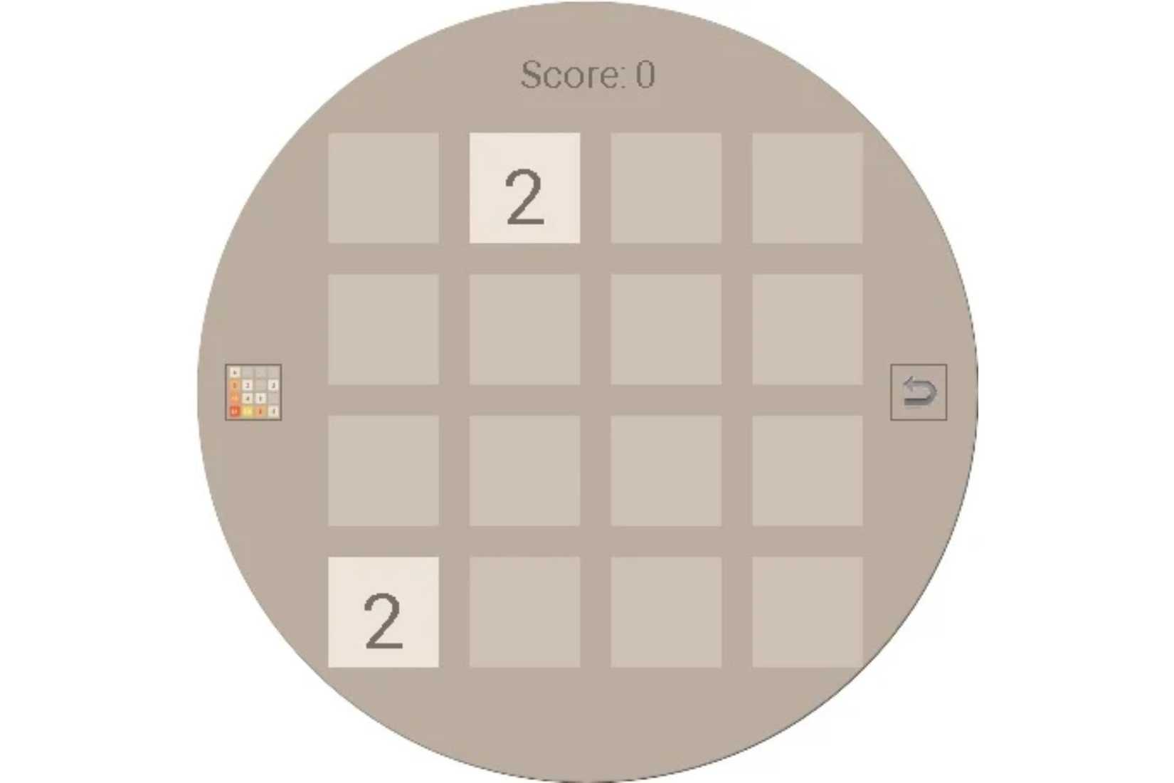 A screenshot showing the 2048 WearOS app.