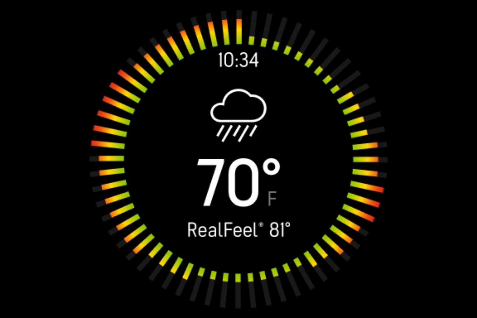 A screenshot showing the Accuweather WearOS app.