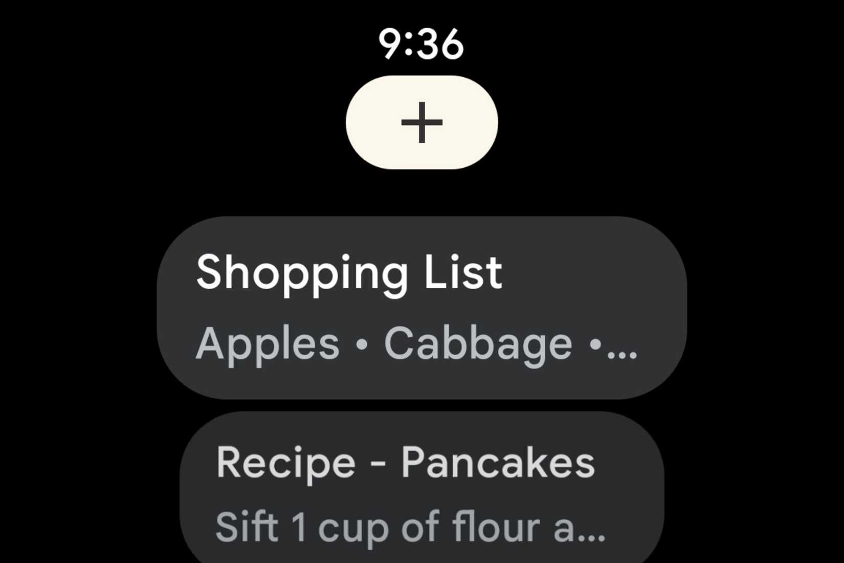 An image showing a screenshot showing the Google Keep WearOS app.