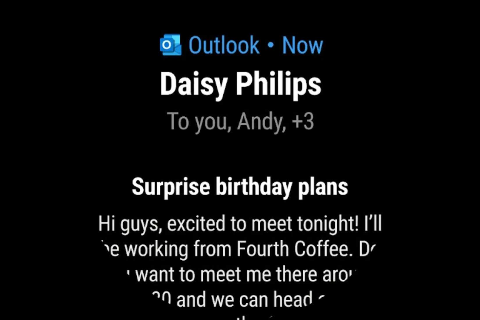 A screenshot showing the outlook WearOS app.