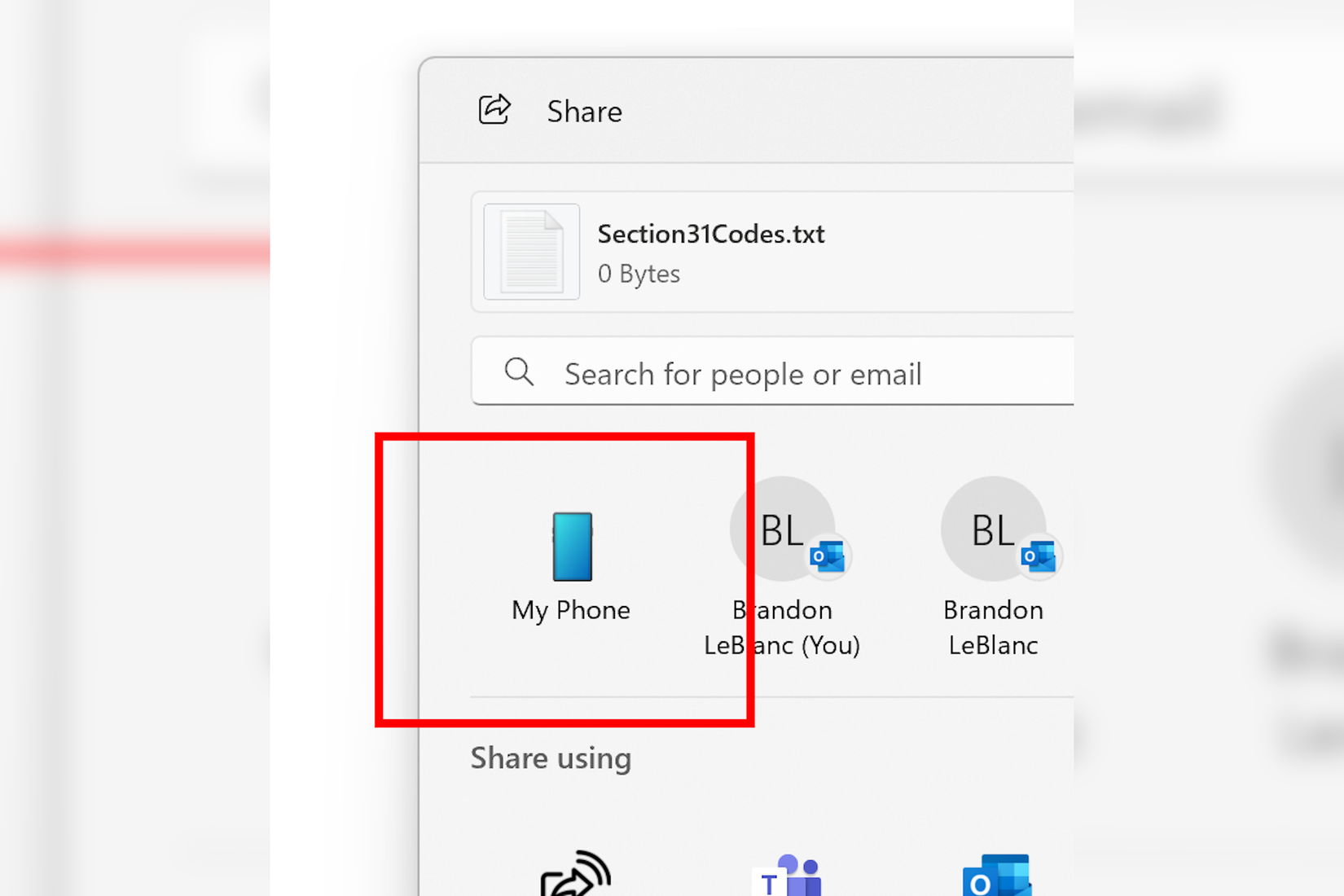The My Phone share icon