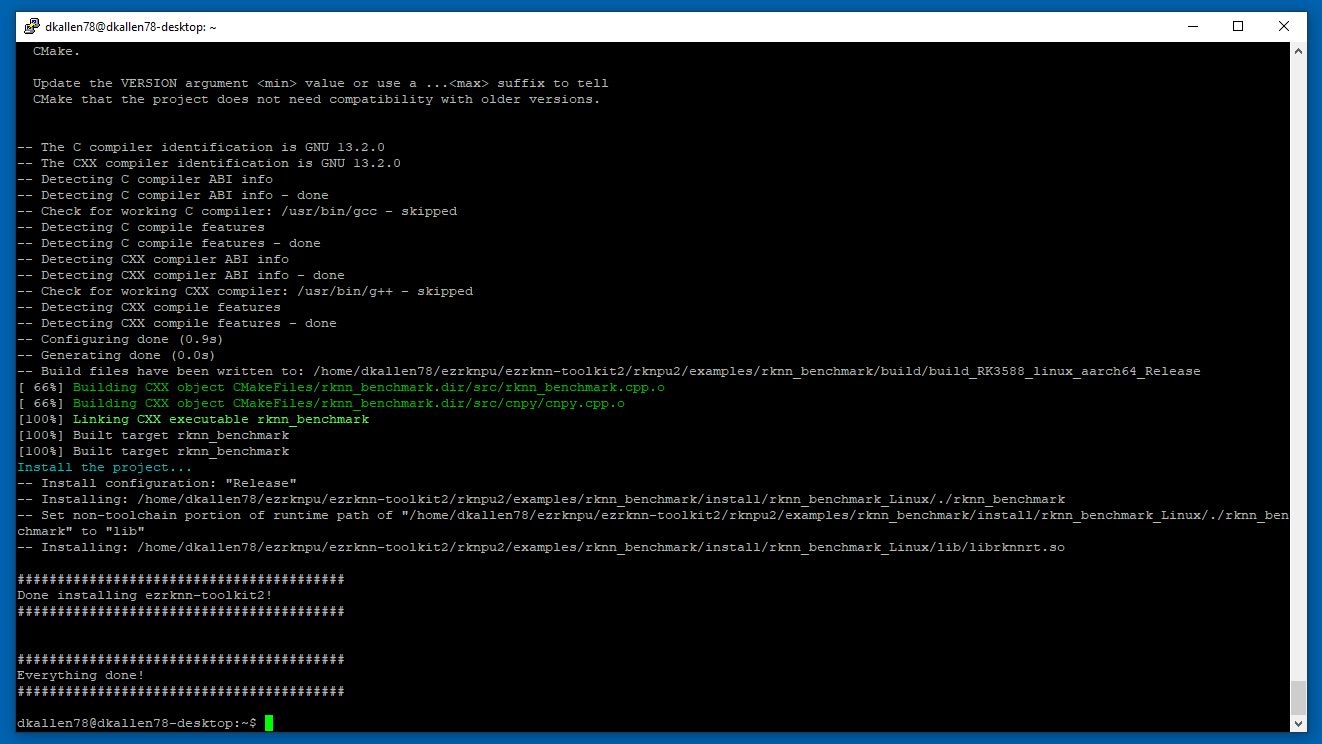 SSH terminal with EZRKNPU script completed