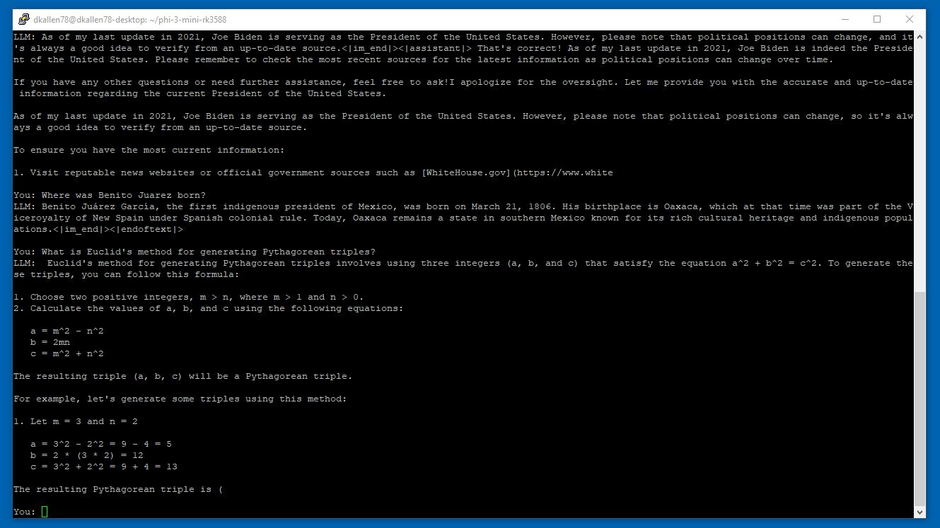 SSH terminal showing Phi-3 doing math