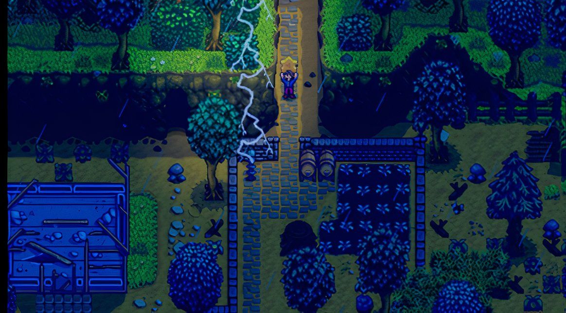 Promotional screenshots for Stardew Valley gameplay.
