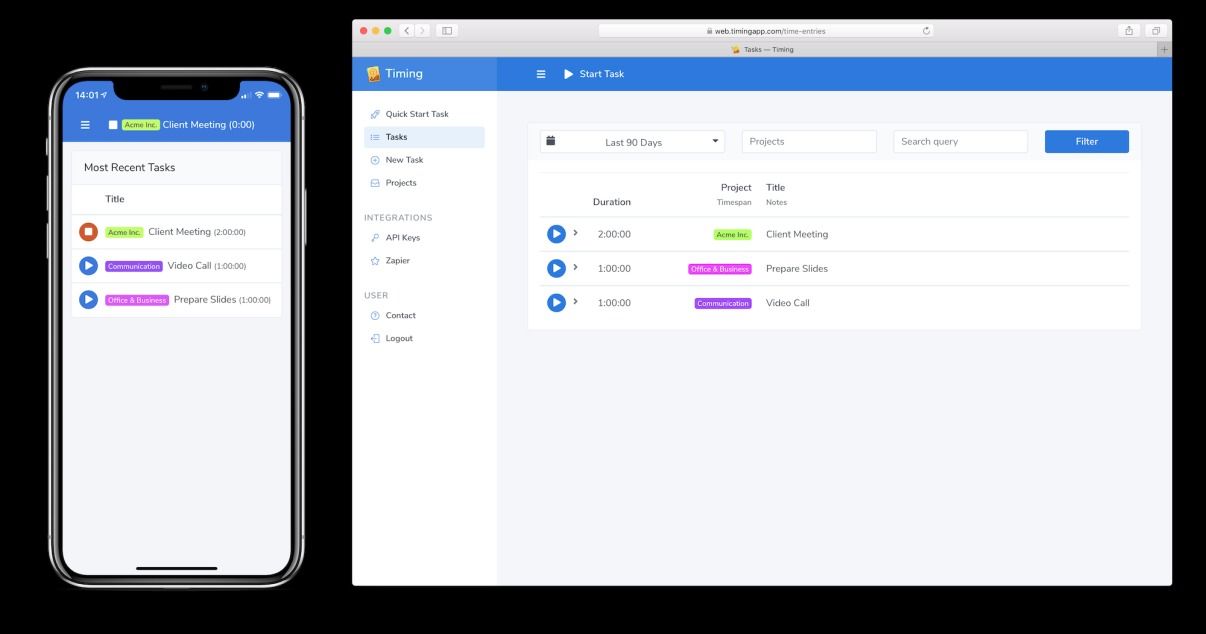 A screenshot showing Timing apps