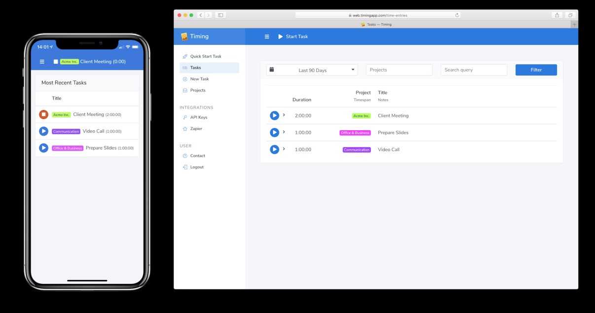A screenshot showing Timing apps